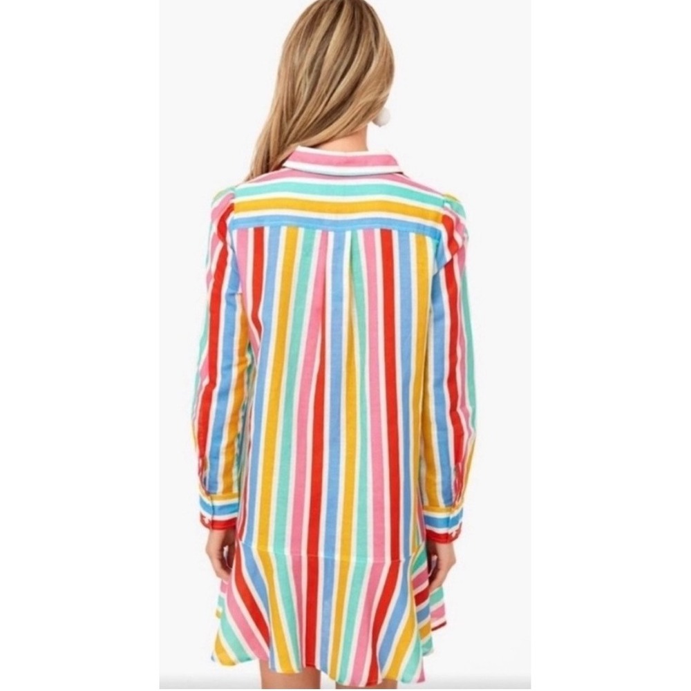 Tuckernuck Multi Color Stripe Ruffle Hem Mini Shirtdress Linen Blend Small - Picture 2 of 10